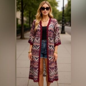 Lularoe Chloe Stylish Women's Aztec Patterned Cardigan kimono kaftan Sz L